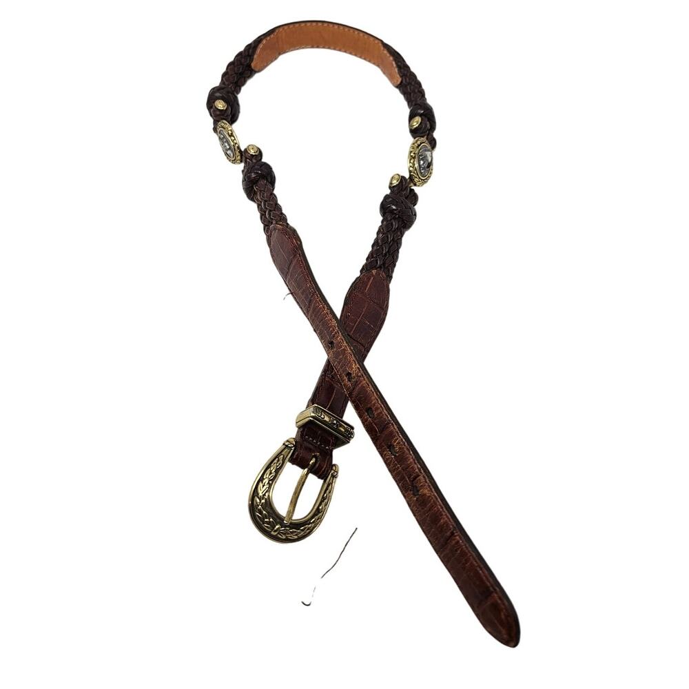 Vintage 90s Brighton S 1996 Brown Braided Horse Equestrian Belt Croc Classic